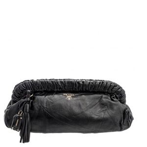 Prada Nappa Leather Pochette Clutch Black BP0123 Vintage